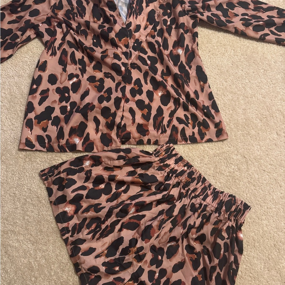 SHEIN Leopard Print Pajama Set - Black and Brown